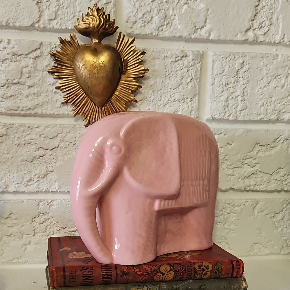 Vintage 1980 Pink Ceramic Elephant Figurine